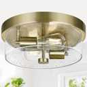 Flush Mount Ceiling Light Fixtures, 2-Light Brass Ceiling Mount for Farmhouse with Seeded Glass Lampshade, Industrial Hall Flush Mount Light Fixture for Hallway, Kitchen, Entryway, Bedroom and Foyer