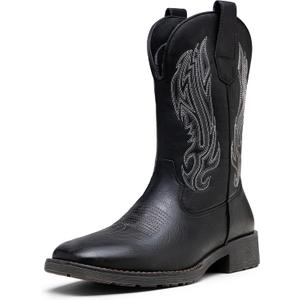 Jousen Cowboy Boots for Men Embroidery Western Boots Durable Square Toe Mens Boot (9, Amy8420-silkyblack)