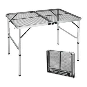 3x2 FT Folding Grill Table, Portable Camping Table for Outside, Adjustable Height Folding Table with Desktop & Mesh Bag, Lightweight Outdoor Table for Camping, Picnic, BBQ, Silver