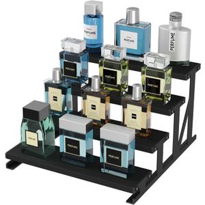 Lifewit 4 Tier Cologne Organizer for Men, 9.8inch Wooden Perfume Stand, Display Riser Shelf for Fragrance, Aftershave, Skincare Makeup for Vanity, Bedroom, Bathroom Countertop Storage, Black, 1 Pcs