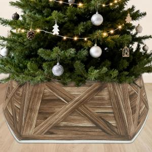 OurWarm 31 inch Christmas Tree Collar, Large Hexagon Fabric Tree Ring Collapsible Trees Skirt, Rustic Double-Sided Christmas Trees Box Base for Home Festive Xmas Decorations