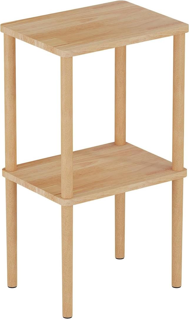 Solid Wood Side Table, 2-Tier Small End Table with Storage Shelf, Tall Nightstand Bedside Table for Bedroom, Living Room, Kids Room & Small Spaces. No-Tool Assembly.