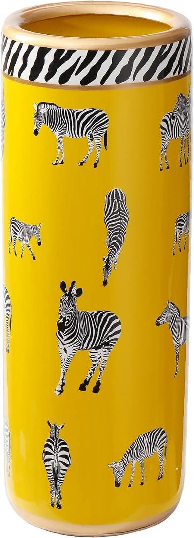 Umbrella Racks Porcelain Ceramic Umbrella Zebra Print Stand Umbrella Holder Modern Style Floor Vase for Storing Canes Walking Sticks for Entryway Indoor 24High
