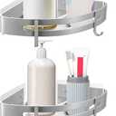 JASTT Bathroom Corner Shelf Adhesive Shower Shelf Wall Mounted Bath Shelves Shower Caddy with Hook Storage Rack Shower Organizer Corner Shelf No Drilling Shower Caddy Basket Rust Proof 2 Packs Silver