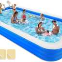 Large Inflatable Swimming Pool, 145" X 74" X 22" Extra Large Blow-Up Kiddie Pool with Repair Patch, Family Swimming Pool for Backyard, Summer Water Party, Indoor Outdoor