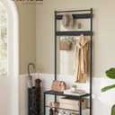 VASAGLE Coat Rack, Hall Tree with Shoe Storage Bench, Entryway Bench with Shoe Storage, 3-in-1, Steel Frame, for Entryway, 12.6 x 27.6 x 68.9 Inches, Industrial, Charcoal Gray UHSR041B01