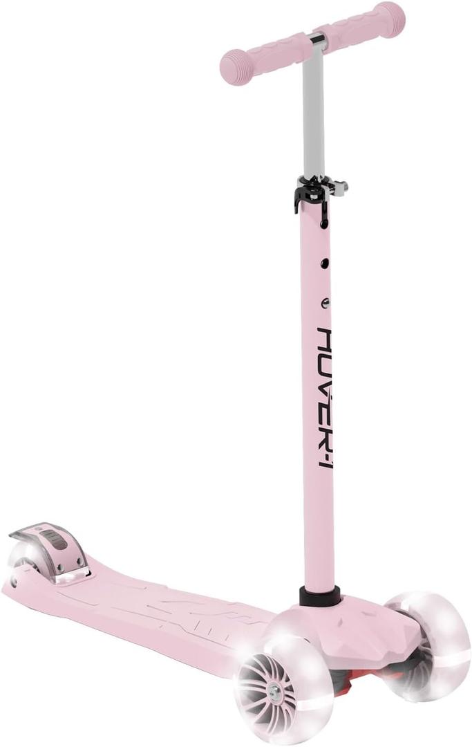 Hover-1 Solaris Kick Scooter with Multicolor Wheel Lights, 4.5 Front Wheels, Rear Foot Brake, and 110 Pound Weight Capacity (Pink)
