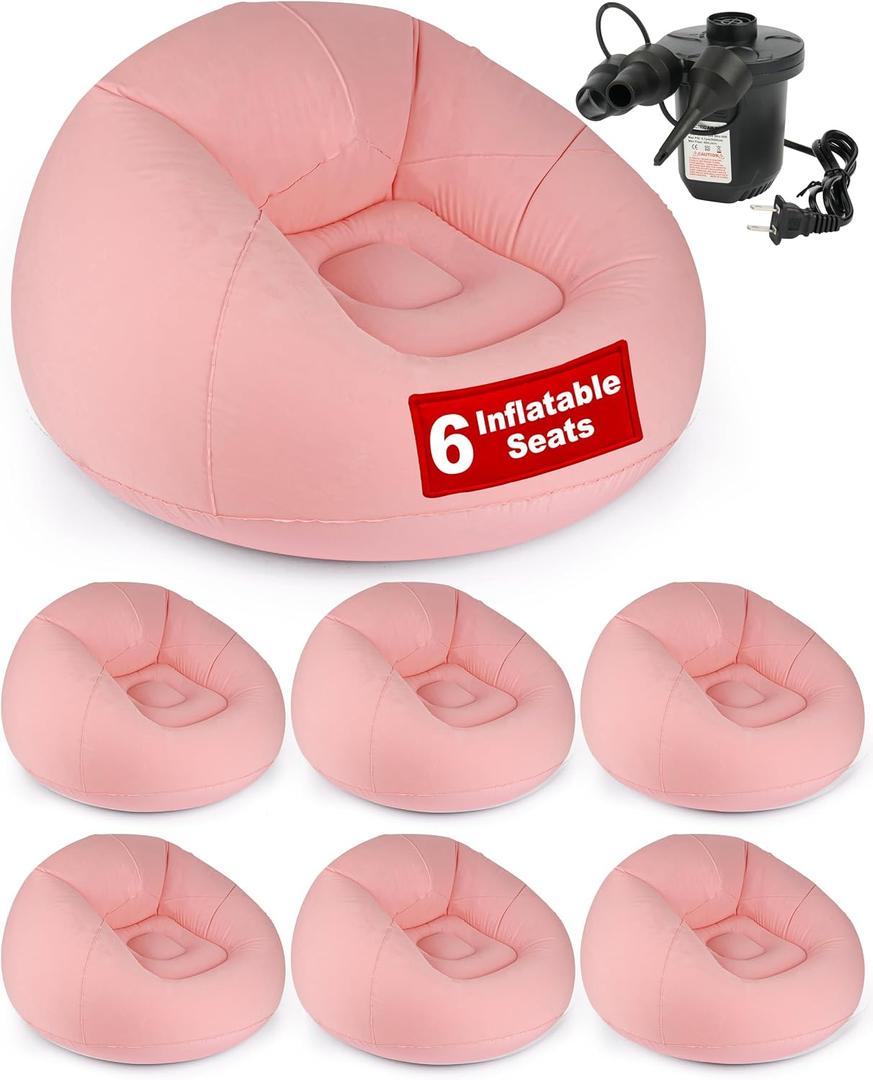 OLEEK Inflatable Bean Bag Chair with Electric air pumb 6 PCS - Folding Blow up Chairs - Inflatable Chairs for Movie Night - Outdoor Inflatable Chair - Inflatable Lounge Chair - Inflatable Furniture