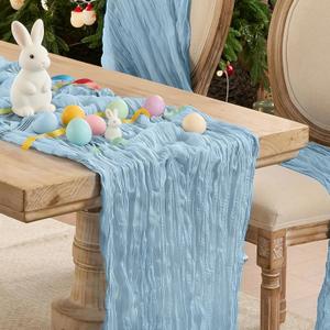 12 Pack Dusty Blue Easter St.Patrick's Table Runner Cheesecloth120 Inch Boho Rustic Gauze 10 FT Cheese Cloth Table Runners Decorations for Spring Birthday Baby Shower Wedding Holiday Home Party Decor