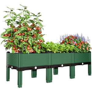 Green 3-in-1 Tomato Planter Box, Adjustable Raised Garden Bed with Trellis, 47.24x15.75x14.17 Inch Garden Planter for Tomatoes, Herbs, Flowers - 9.92lbs, Green