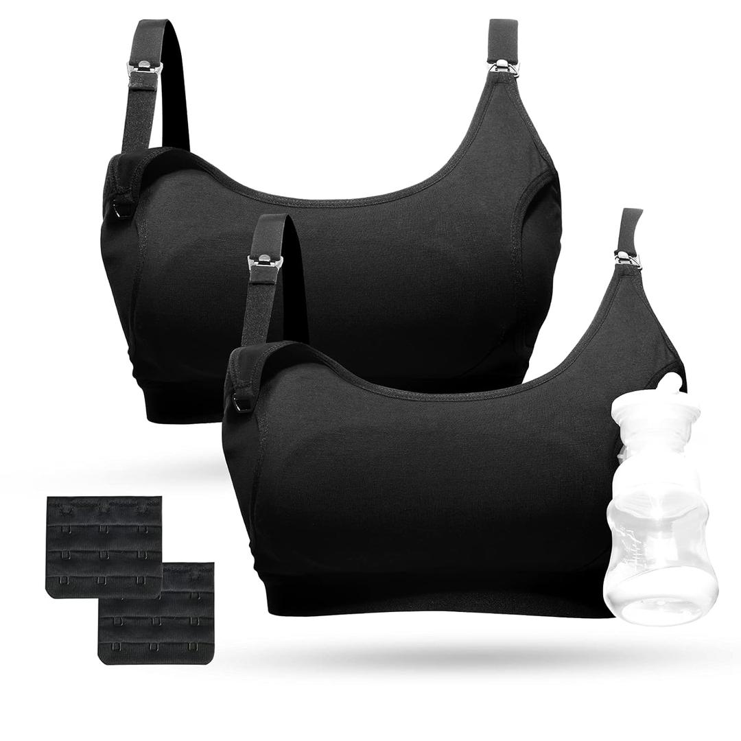 Momcozy Pumping Bra Hands Free 2 Pack Comfortable All Day Wear Pumping and Nursing Bra in One (Large)
