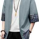 PRIJOUHE Men's Kimono Jackets Cardigan Lightweight Casual Cotton Blends Linen Seven Sleeves Open Front Coat Outwear (X-Large, 01-grey)
