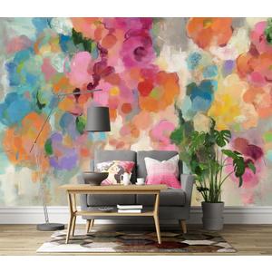 Peel and Stick Vibrant Abstract Floral Painting Mural, 137" x 102"