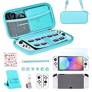 Younik Switch OLED Accessories Bundle, 17 in 1 Blue Switch Oled Accessories Kit for Girls Include Switch Carrying Case, Adjustable Stand, Protective Case for Switch Console & J-Con