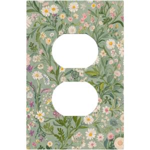 Decorative Outlet Covers with Vintage Wildflowers & Daisies on Light Green Background Design 1 Gang Duplex Light Switch Cover Plate Unique Wall Plates Switchplate Cover