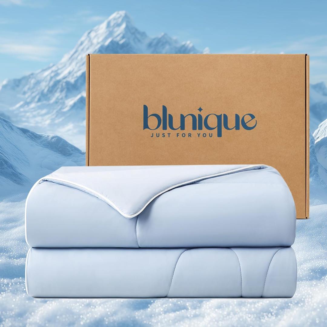 Cooling Comforter Queen Size, Breathable Blanket for Hot Sleepers & Night Sweats, Q-Max>0.46 Tech, Summer Lightweight & Skin-Friendly Bedding,90"x90", Light Blue