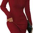 Pink Queen Women's Cable Knit Sweater Dress Long Sleeve Crewneck Mini Pencil Bodycon Dresses Fall Winter Outfits 2025 (Red Dahlia) Small