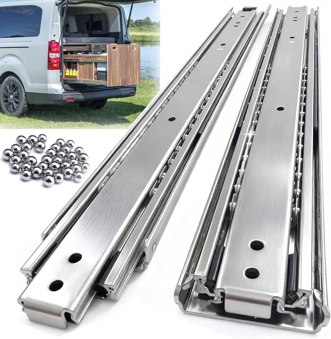 Thickened 200Lbs Heavy Duty Drawer Slides 1 Pair 20 Full Extension Ball Bearing Sliding Rails Kitchen Cabinet RV Runners Shelf Tool Box Tracks Glides (1/2" Thick, 20" L)