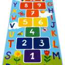 STARUIA Washable Hopscotch Kids Rugs for Playroom, Colorful Educational Classroom Rug with ABC Number, Non Slip Boy Kids Play Mat Rug Space Game Carpet for Bedroom Daycare（Dark Blue, 31.5''x72''）