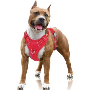 BARKBAY No Pull Dog Harness Large Reflective Dog Harness with Front Clip and Easy Control Handle for Walking Training Running with ID tag Pocket(Red,L)