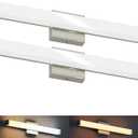 24 Inch Bathroom Vanity Light Fixtures with Night Light: Long Square Wall Mounted LED Lighting Bar over mirror with 5CCT & 2200K Color Changing, 120V, 1230-1350lm, ETL, Brushed Nickel, 2-Pack