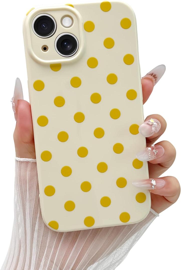 Skyseaco Compatible with iPhone 14 Case Cute Polka Dot Phone Case Soft Slim TPU Shockproof Phone Cover Full Camera Protection for Women Girls - Yellow