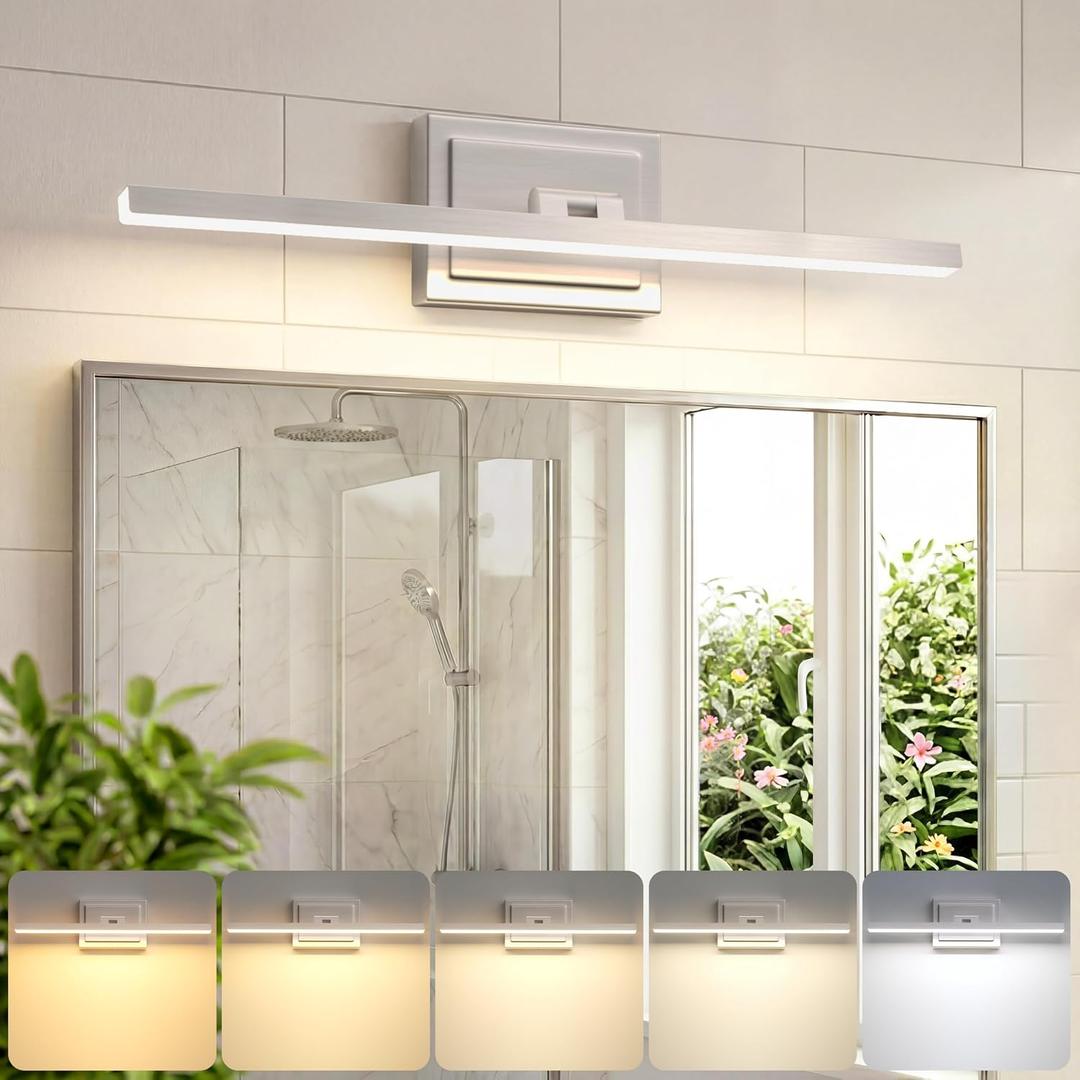 VOLISUN Modern Bathroom Vanity Light 24 inch, Rotatable, 14W Dimmable 5CCT Led Bathroom Light Fixture Over Mirror, Brushed Nickel Bar Vanity Light for Bathroom Mirror Restroom-ETL Certificated