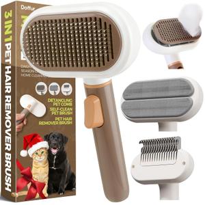 3 in 1 Pet Brush Set for Cats & Dogs - Self Cleaning Deshedding Brush & Slicker,Hair Remover Tool for Indoor Cats Long/Short Hair Pets