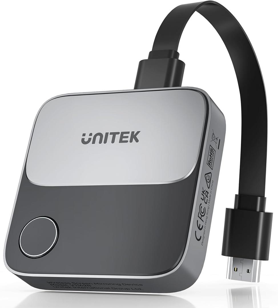 Unitek Wireless Hdmi Display Dongle Adapter - Screen Mirroring Receiver 2.4G/5G 4K TV Casting Device Screen Mirroring Adapter/Extender for Streaming Video to Monitor from Mac iOS Android Windows (Grey)