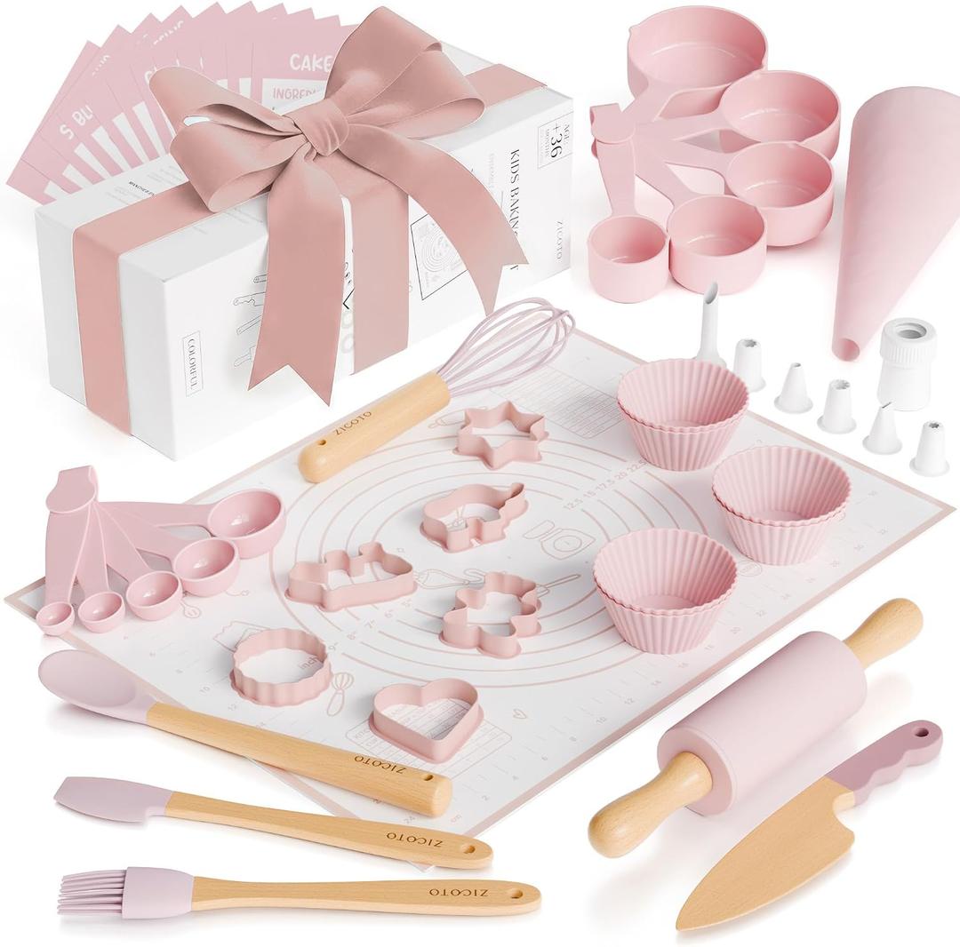 Wooden Baking Set for Kids - A Complete Set of Real Kitchen Utensils Gives Toddlers a Fun Cooking Experience - Durable Safe to Use Tools are Perfect for Gifting to Create Lasting Family Memories, Large