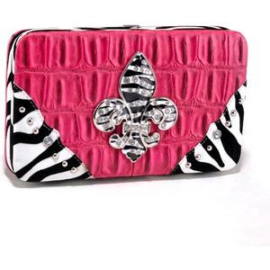 MARCO M KELLY Rhinestone Checkbook Wallet for Women, Faux Leather Multi-Function Clutch with ID Window and Credit Card Holder Pink