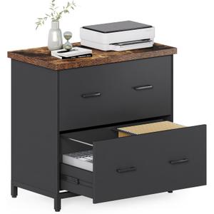 LITTLE TREE 2 Drawer File Cabinet for Home Office, 30.7-Inch Lateral Office Cabinet for A4 and Letter Size Files, Printer Stand, Storage Cabinet Organizer, Rustic Brown + Black