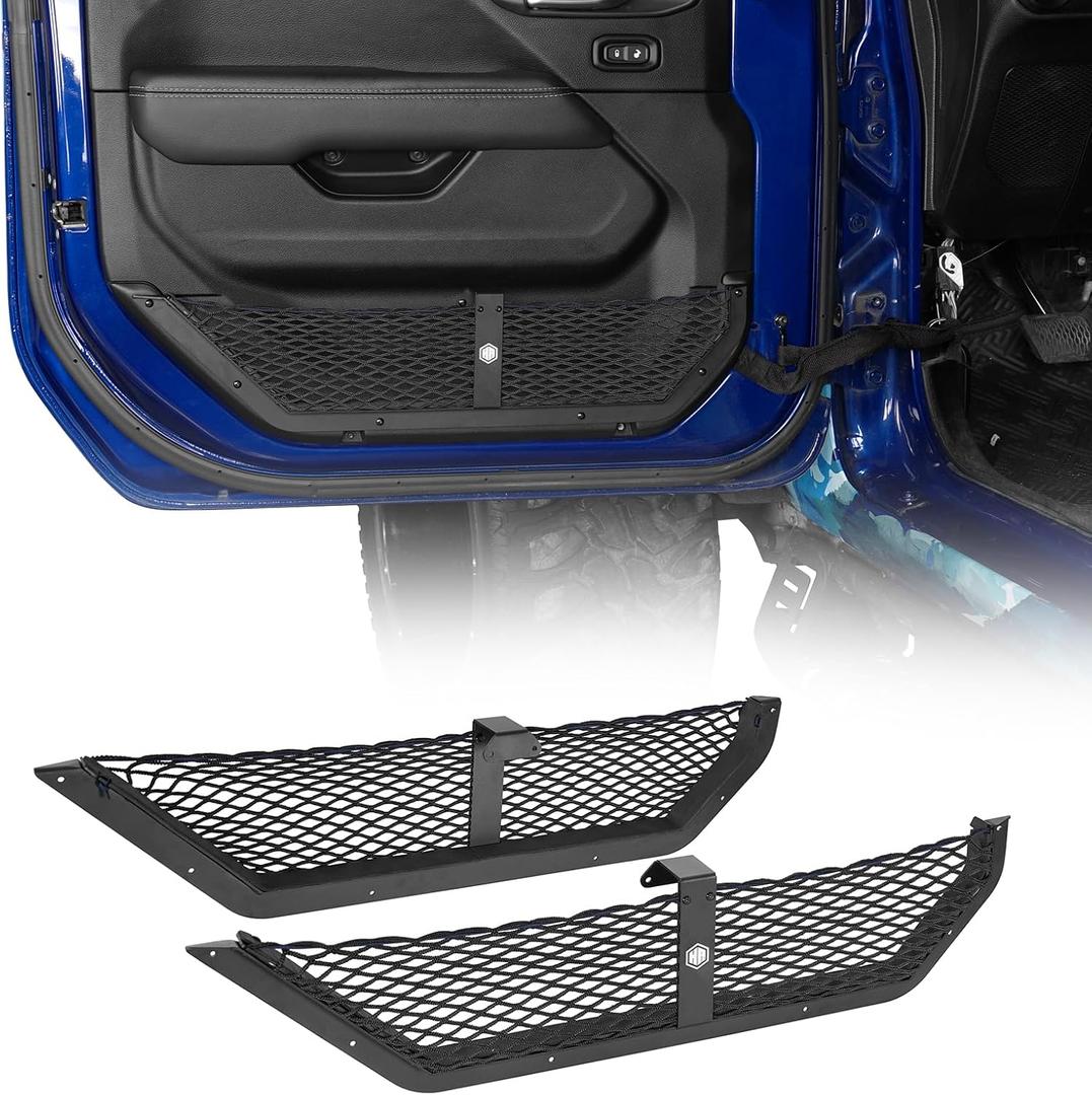 Hooke Road JL Aluminum Front Door Pockets Storage Net Replacement for 2018-2026 Jeep Wrangler JL Gladiator JT (Manual Seat Only), 2 PCS Door Pocket Inserts