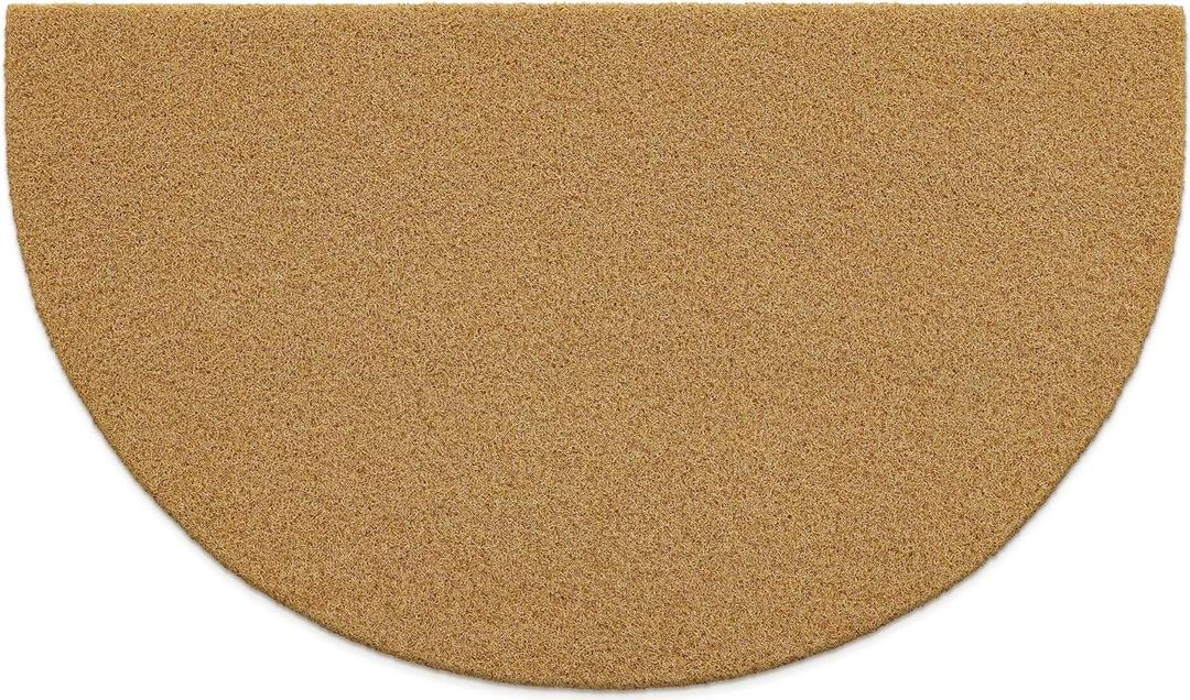 OLANLY Half Circle Front Door Mat, Low Profile Doormat, Stain and Fade Resistant, Easy to Clean, for Indoor and Outdoor Entrances, Patio Porch or Entryway, Brown (30x17 Inch, Plain Brown)