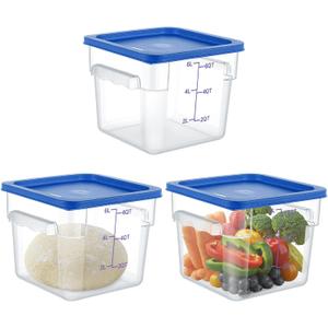Ziliny 3 Sets 6 Qt Square Food Storage Containers with Lids Dough Proofing Bucket Commercial Polycarbonate Containers with Scale Clear Airtight Cereal for Pantry Home Restaurant (Blue)
