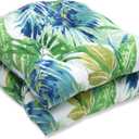 Pillow Perfect Tropic Floral Indoor/Outdoor Wicker Chair Seat Cushion Tufted, Weather, and Fade Resistant, 19" x 19", Blue/Green Soleil 2 Count
