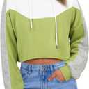 FAIRY SEASON Women Cropped Hoodies Long Sleeve Oversized Hooded Sweatshirt Color Block Crop Top Shirt Y2K Workout Pullover (Medium)