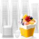 Rouceyxin 50 Pack 5 oz Plastic Dessert Cups with Lids and Spoons, Yogurt Parfait Appetizer Cup with Lids for Party, Clear Mini Dessert Shooter Cups for Pudding Fruit Trifle Ice Cream