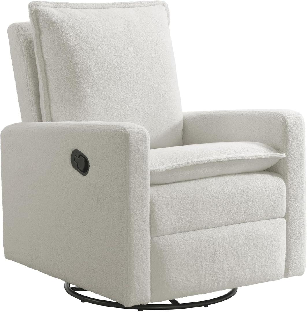 Oxford Baby Uptown Upholstered Glider Recliner Rocking Chair 360 Swivel for Nursery and Living Room - Boucle White, 36.5"d X 31"w X 37"h