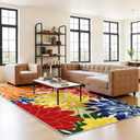 ZonLi Outdoor Rug 8x10Ft Waterproof Multicolored Indoor Area Rug Washable Outdoor Patio Rugs Tropical Floral Non Slip Outdoor Carpet for Living Room, Pool,Backyard,Deck,Camping.