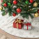 48 Inche Christmas Tree Skirt Faux Fur, White Soft Double Layer Plush Tree Skirt for Merry Christmas Party Christmas Tree Decoration Holiday Party Home Decor Indoor Outdoor B2