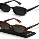 miyya Old Money Polarized Oval Sunglasses  2025 Edition, UV400 Protection, Feather-Light Fit & Trendy Colors (Black/Leopard Green)