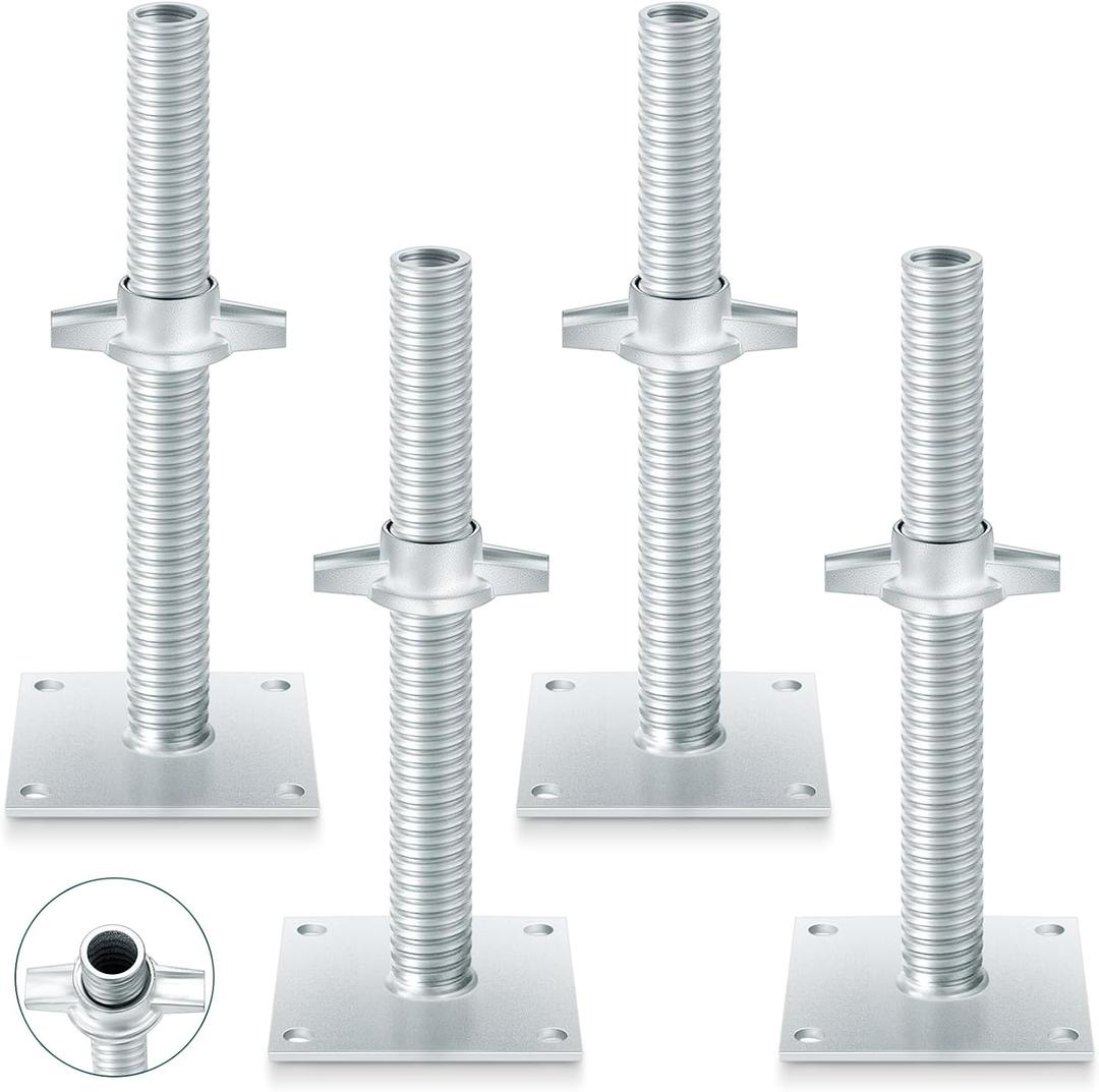 Zonon 4 Pack 12" Adjustable Leveling Jacks Scaffolding Hollow Screw Jacks with Base Plate for Baker Style Scaffolding Baker Scaffold