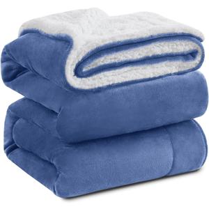 KAWAHOME Sherpa Fleece Queen Size Blanket for Bed - Extra Warm and Heavy Thick Blankets for Winter, Super Soft 500GSM Plush Blanket, 90"X 90" Washed Blue