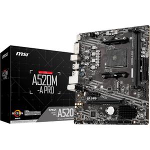 MSI A520M-A PRO V1 Gaming Motherboard (AMD Ryzen 5000, AM4, DDR4, PCIe 3.0, SATA 6Gb/s, M.2, USB 3.2 Gen 1, DVI/HDMI, Micro-ATX)