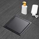 Square Shower Drain, Black Shower Drain 6 inch with Flange and 2 in 1 Tile-Insert Cover, AISI 304 Stainless Steel Matte Black Shower Floor Drain with Hair Catcher and Flange