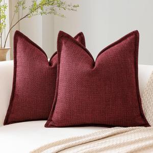 OTOSTAR Pack of 2 Burgundy Decorative Pillow Covers 20x20 Inch Soft Linen Texture Couch Throw Pillows Farmhouse Cushion Covers with Elegant Design for Sofa Bedroom Living Room Home Decor 50 x 50 CM