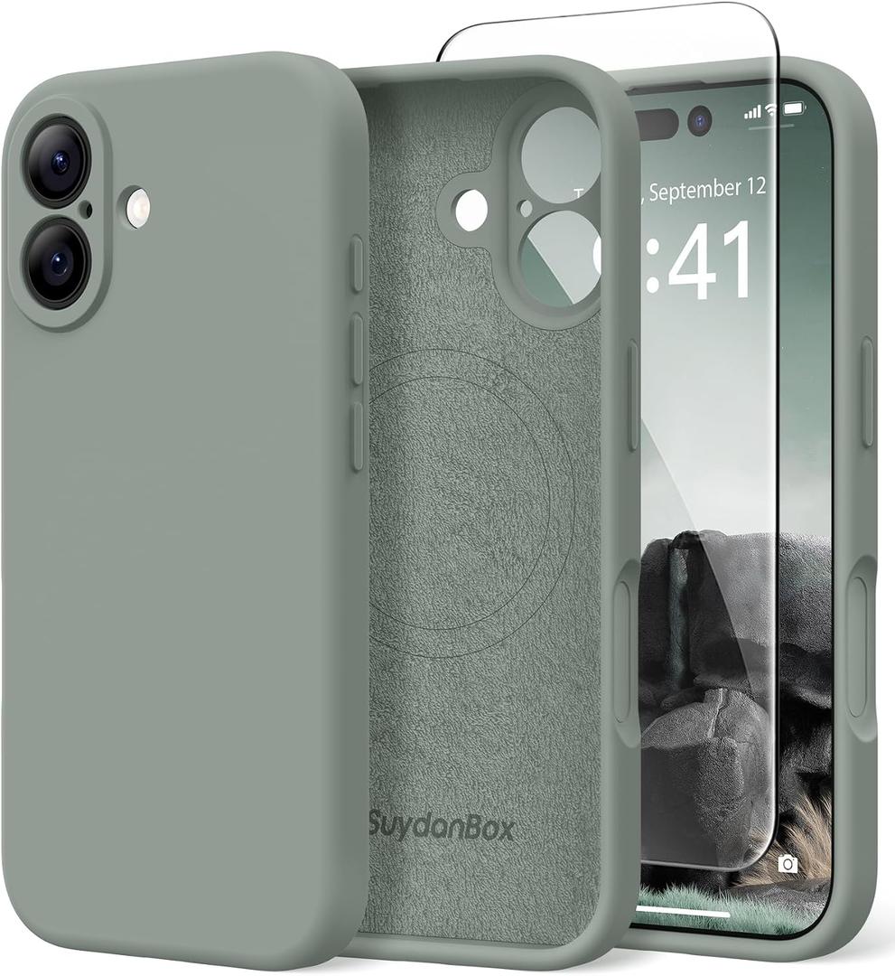 Magnetic for iPhone 17 Case, Compatible with MagSafe, [Full Camera Protection][Screen Protector] Silicone Shockproof Protective Phone Case for iPhone 17 6.3", Calke Green