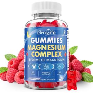 Magnesium Complex Gummies, 400mg Magnesium Complex w/8 Forms of Magnesium for Calm, Relaxation & Muscle Support, Sugar-Free, Raspberry Flavor, 60 Count, Best By 04/26/28