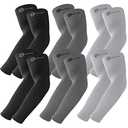 BHYTAKI 3 Pairs UV Sun Protection Arm Sleeves, UPF 50 Sports Cooling Arm Compression Sleeves for Men Women Teenager (Black & Grey)